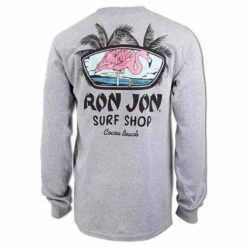 Ron Jon Flamingos Long Sleeve Tee -OOfos Sale d800x800 10031602092D heather grey ash ron jon flamingos long sleeve tee back