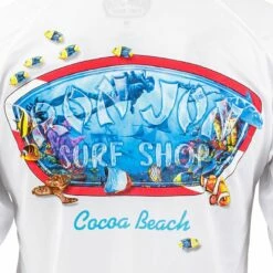 Ron Jon Dive Badge Long Sleeve Sun Shirt -OOfos Sale d800x800 10480436001 white ron jon dive badge ls sun shirt back graphic