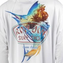 Ron Jon Sailfish Long Sleeve Hooded Sun Shirt -OOfos Sale d800x800 10480484001 white ron jon sailfish ls hooded sun shirt back graphic