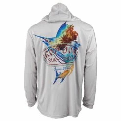 Ron Jon Sailfish Long Sleeve Hooded Sun Shirt -OOfos Sale d800x800 10480484605 light grey ron jon sailfish upf long sleeve hooded shirt back