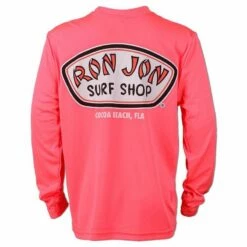 Ron Jon Kids New Performance Badge Long Sleeve Sun Shirt -OOfos Sale d800x800 10510136032 neon coral ron jon badge youth performance long sleeve tee back