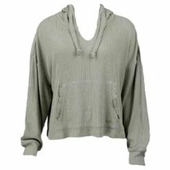 Ron Jon Juniors Hacci Ribbed Crop Hoodie -OOfos Sale d800x800 13300132109 sage ron jon juniors hacci ribbed pullover hoodie front