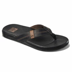 Reef Mens Coffee Black Cushion Phantom Leather Sandal -OOfos Sale d800x800 50123585095 reef mens cushion phantom le coffee sandle angled